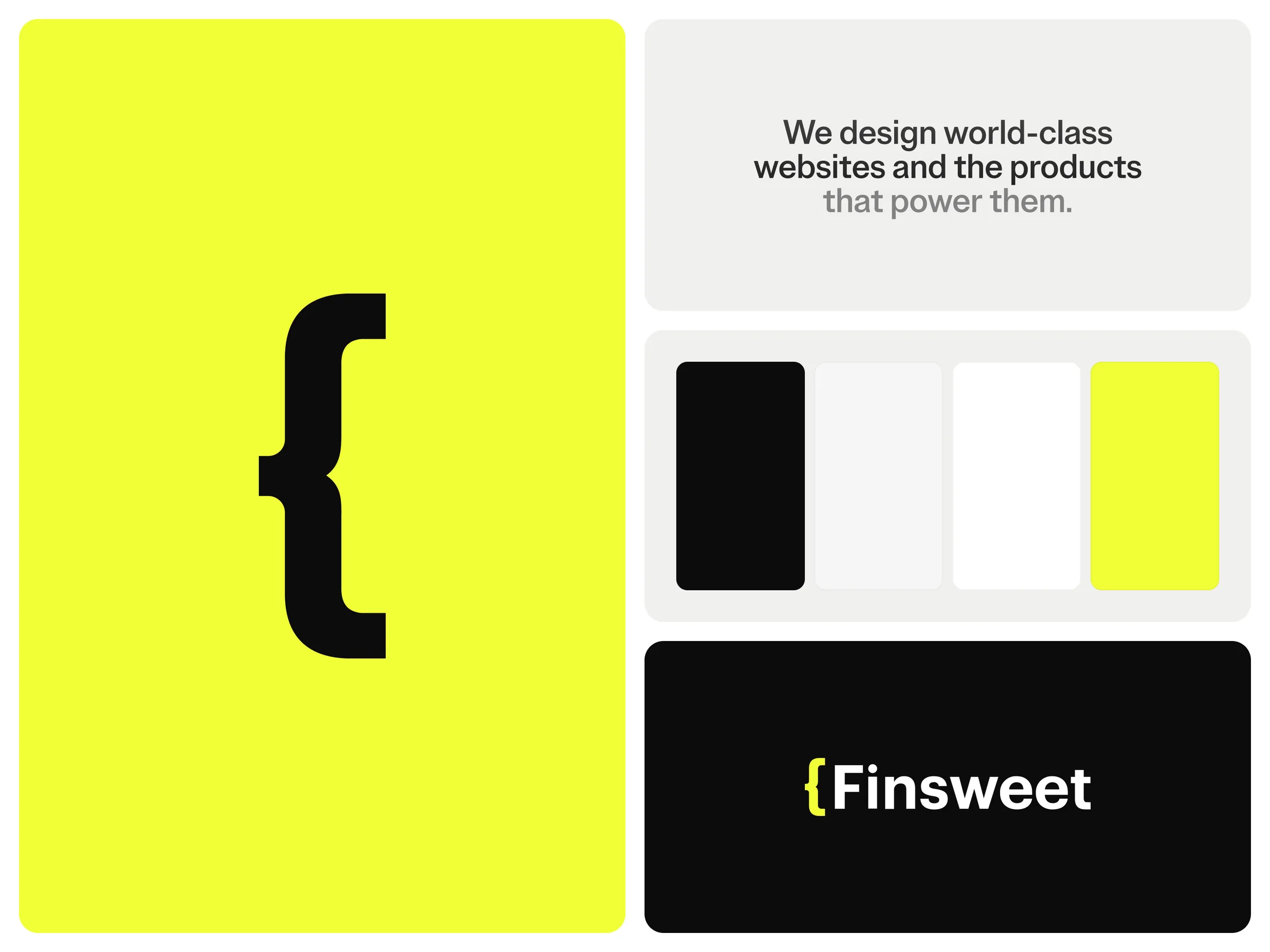 The brace, lime and black. A minimal identity that lets the work speak.