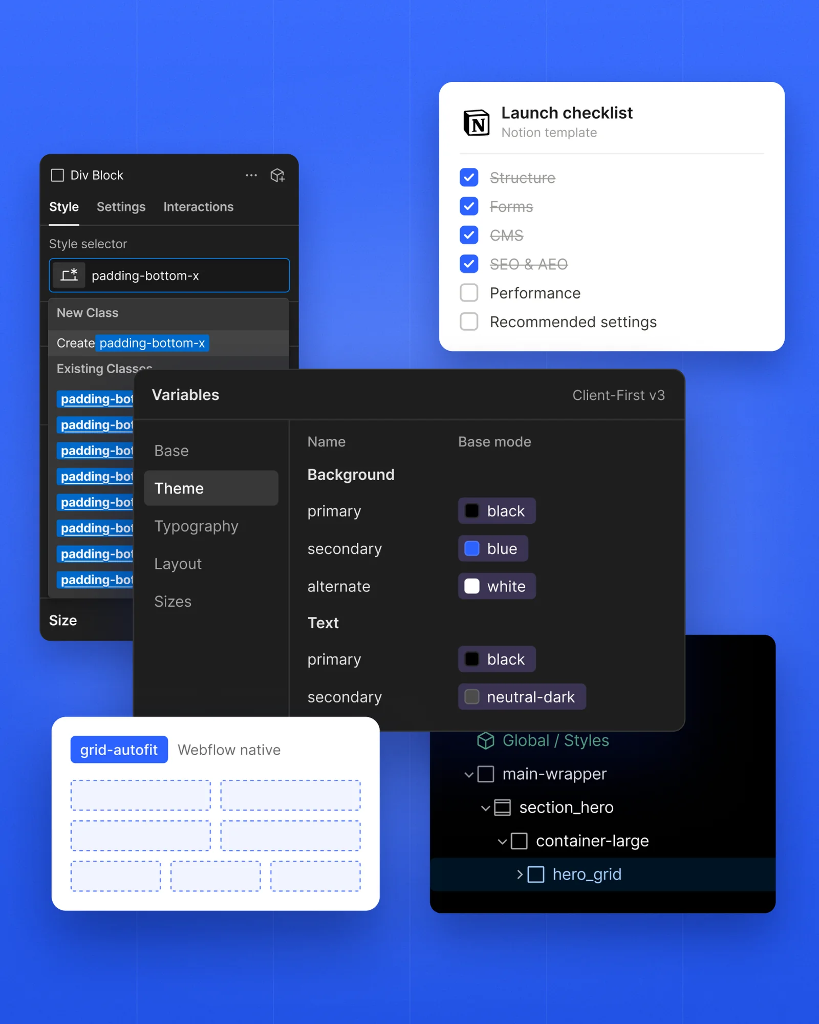 Client-First inside Webflow: variables, classes and a launch checklist.